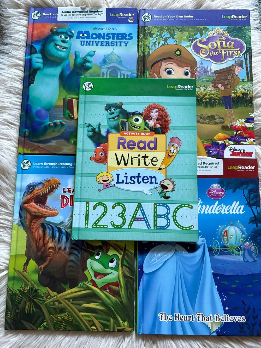 Leapfrog Leap Reader 6 Interactive Books Disney Monsters Dinosaurs Sofia Tag Pen